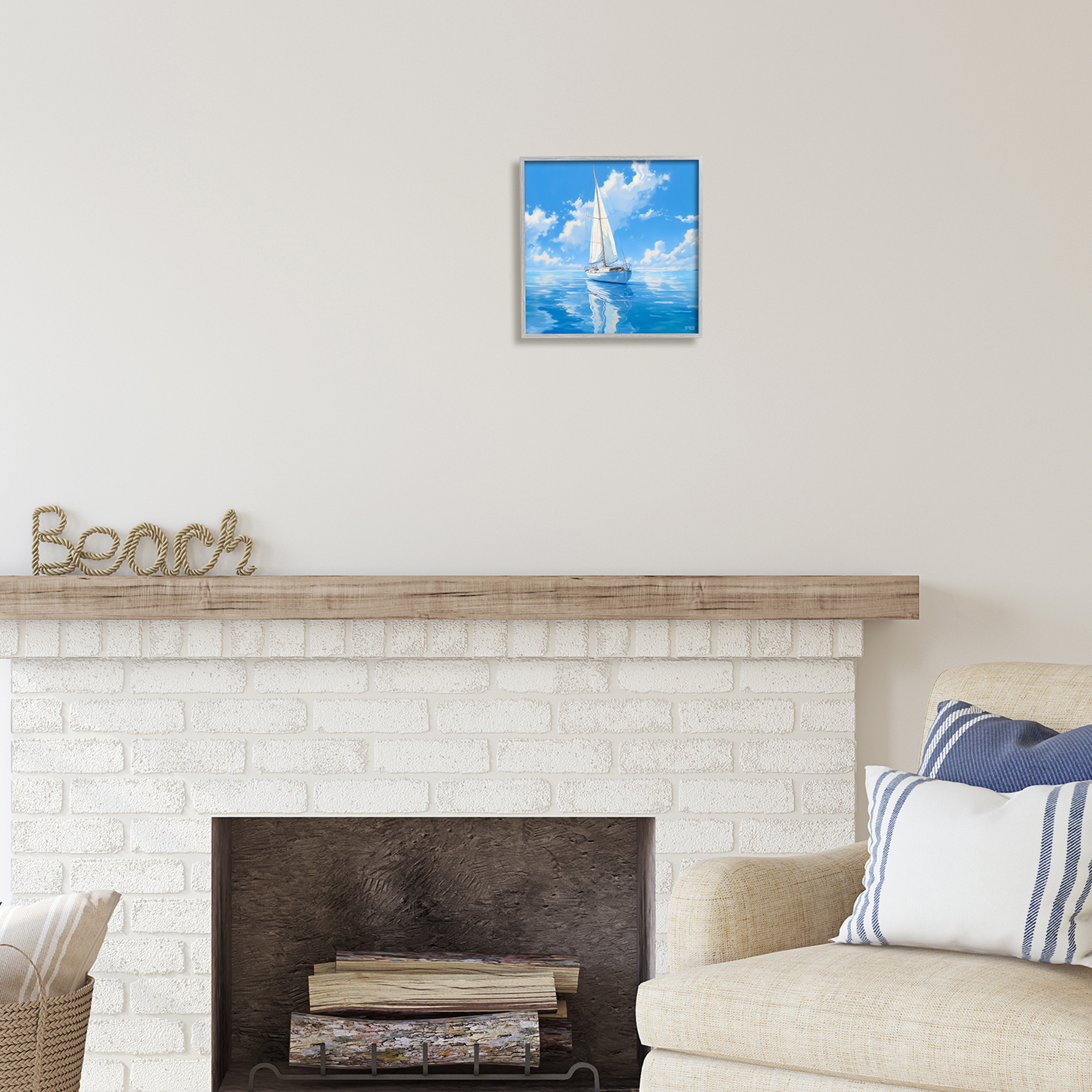 Stupell Industries Vivid Blue Sailboat Reflection Transportation Painting Gray Framed Art Print Wall Art, 12 x 12