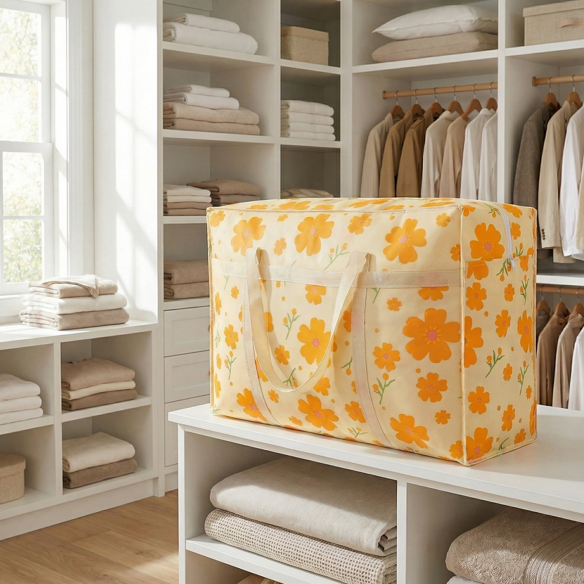 Unique Bargains Foldable Storage Bags for Organizing Livingroom Orange 30.3"x9.8"x21.7"