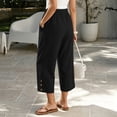 thumbnail image 4 of LEAVINGSUO Linen Pants for Women Solid Color Casual Decorative Button Drawstring Capri Trousers Black S, 4 of 5