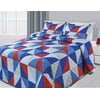 3-Piece Reversible Quilted Printed Bedspread Coverlet Blue & Red Geometric - Twin Size