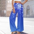 thumbnail image 6 of Plus Size Hawaiian Print Palazzo Pants for Women High Waist Wide Leg Resort Wear Trousers with Pockets Royal Blue M, 6 of 7