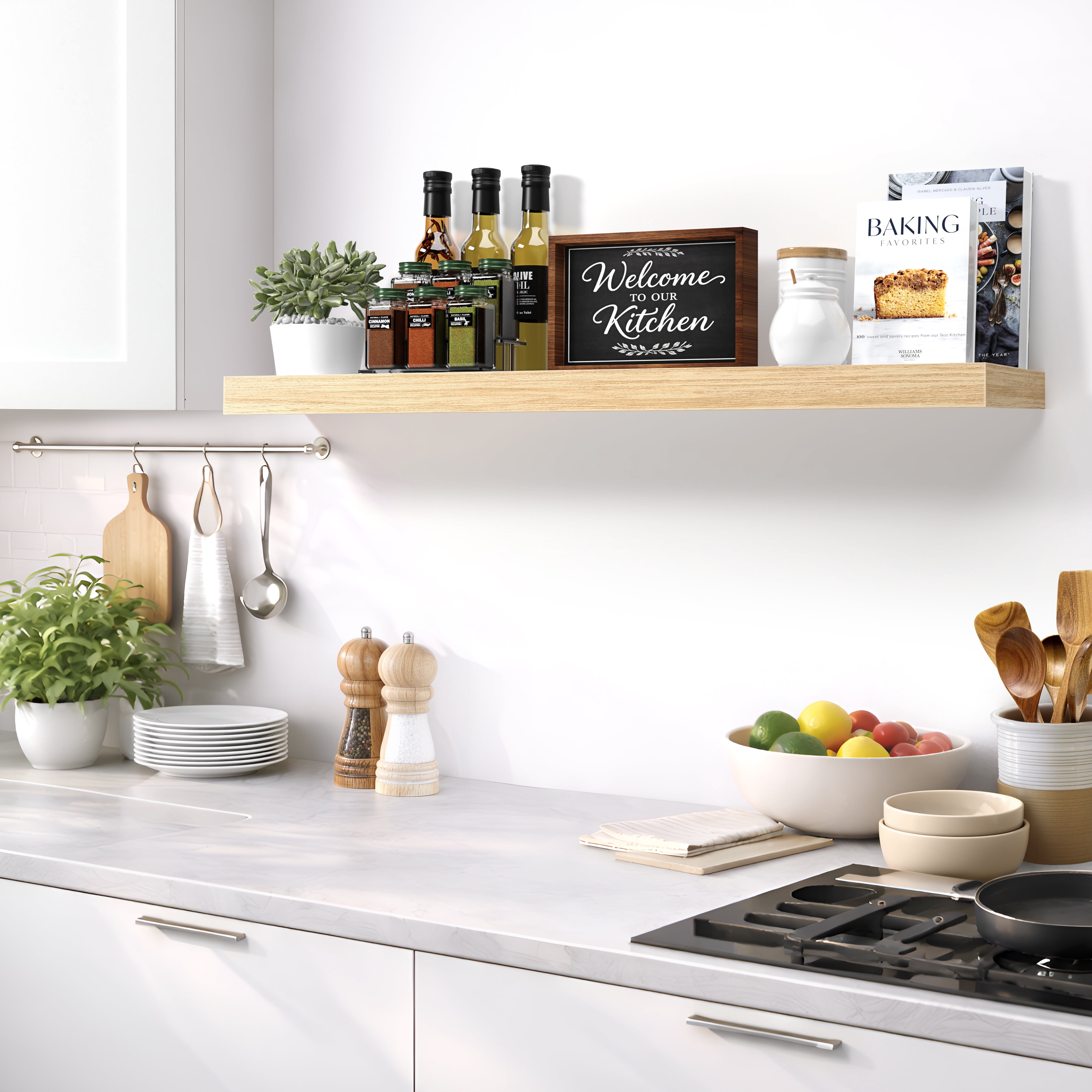 Sorbus 47" Floating Wall Shelf, Maplewood, Invisible Brackets, Bathroom, Bedroom & Home Decor