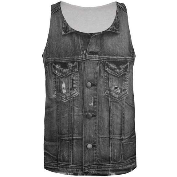 Halloween Black Denim Vest All Over Adult Tank Top - X-Large