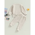 thumbnail image 5 of Toddler Baby Boy Girl 2Pcs Fall Outfits 6M 12M 18M 24M 3Y Long Sleeve Bear Embroidery Tops Pocket Pants Set, 5 of 10
