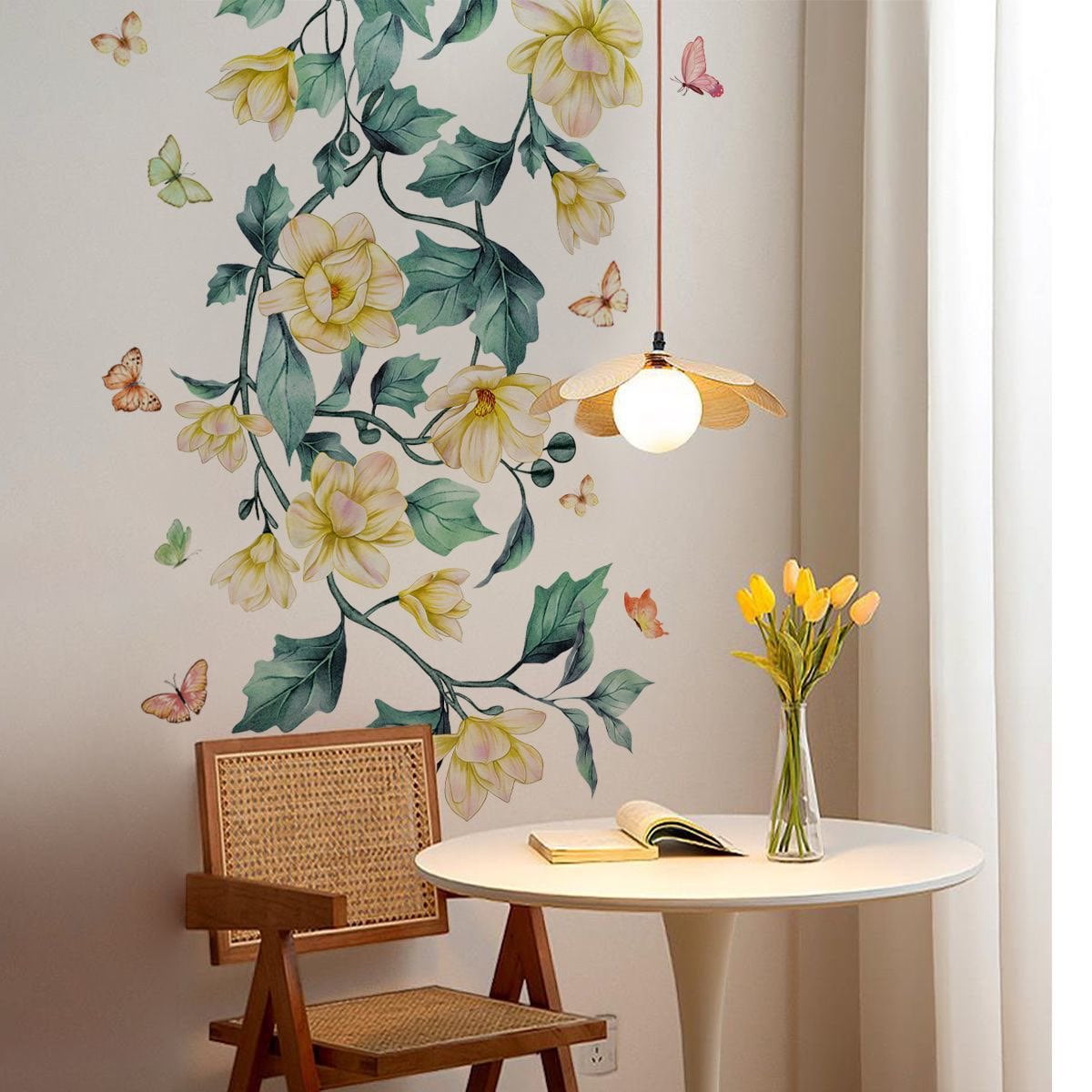 Removable DIY 3D Blue Flower Vine White Floral Leaf Art Decor Kids Room Wall Sticker Girls Teens Bedroom Living Room Wall Decals Nursery Rooms Walls Mural