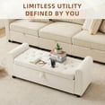 thumbnail image 5 of 48" Ottoman with Storage, Tufted Storage Ottoman Bench, Convenient Living Room Fabrics Bench Seat, Entryway Shoe Benches with Inner Zipper & Arm, Rivetless Upholstered Window Seat Ottomans, Beige, 5 of 18