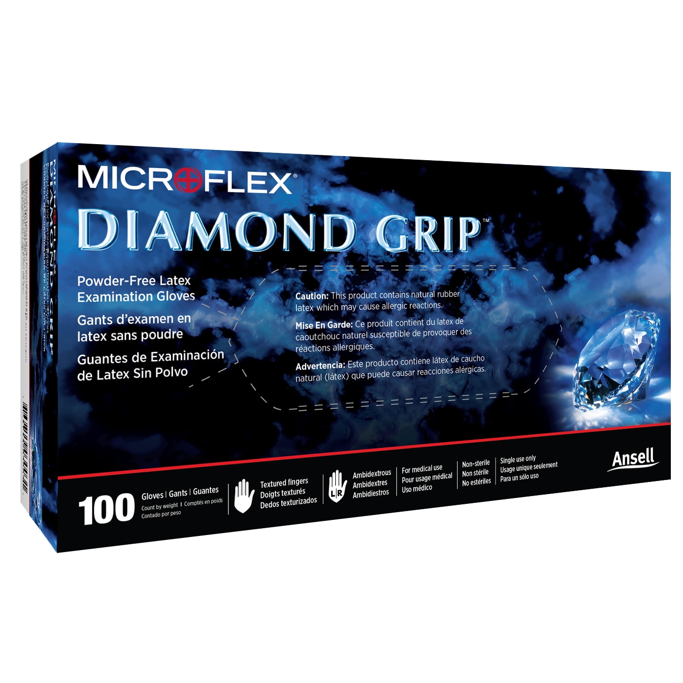 Ansell Microflex Diamond Grip MF-300 Disposable Latex Gloves, 7.9mil, Natural XL, Box of 100