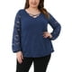 thumbnail image 1 of Blusa casual de mujer de talla grande Agnes Orinda con doble capa, encaje, mangas largas, escote en V, transparente, 1X azul real, 1 of 6