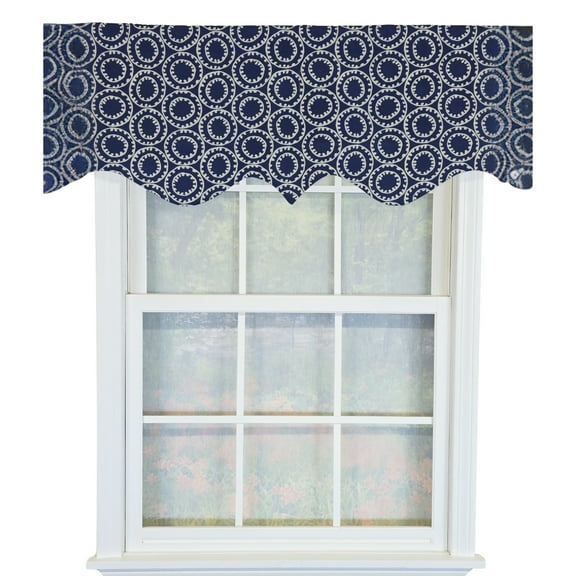 RLF Home 100% Cotton Orbit Regal  Fully lined Windows Rod Pocket Valance 50" x 17"  Navy
