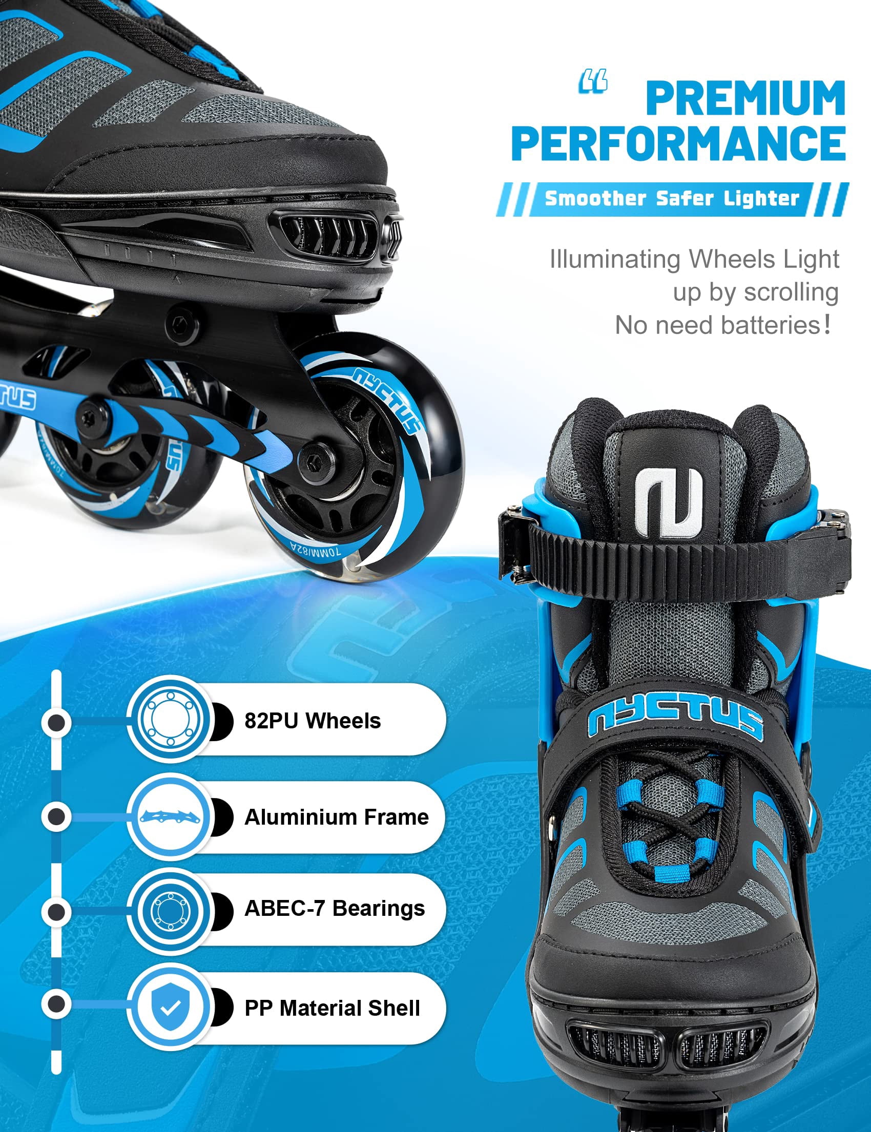 Adjustable Inline Skates for Kids and Adults with Full Light up Wheels, Roller Skates for Girls and Boys, Skates Men and Women Outdoor and Indoor - Blue X-Large(8M/9W-10M/12W US)