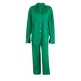 thumbnail image 4 of Fgnfyis Women's Two Piece Outfits Set Long Si Button Down Shirt Blouse Top Drawstring Wide Leg Pants Solid Color Tracksuit Matching Sets Women Clothing Trousers Sets Green XL, 4 of 6