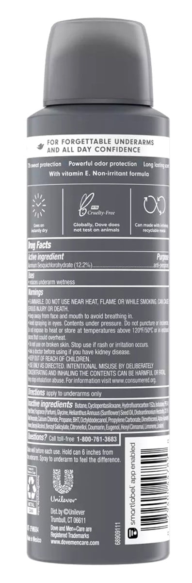 Dove Deodorant 3.8 Ounce Dry Spray Men+Care Stain Defense Cool (Pack of 2)