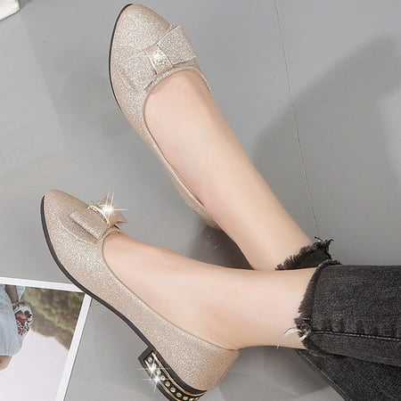 

Cathalem Thin Casual Point Toe Butterfly-knot Flat Ladies Fashion Women s Solid shoes Women s Pumps with Heels for Women Gold 7.5