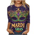 thumbnail image 2 of TIMIFIS 3/4 Hauts à Manches pour Femmes Décontracté Ample Mardi Gras Imprimé Col Rond T-Shirt Chandail Tops de Fête, 2 of 5