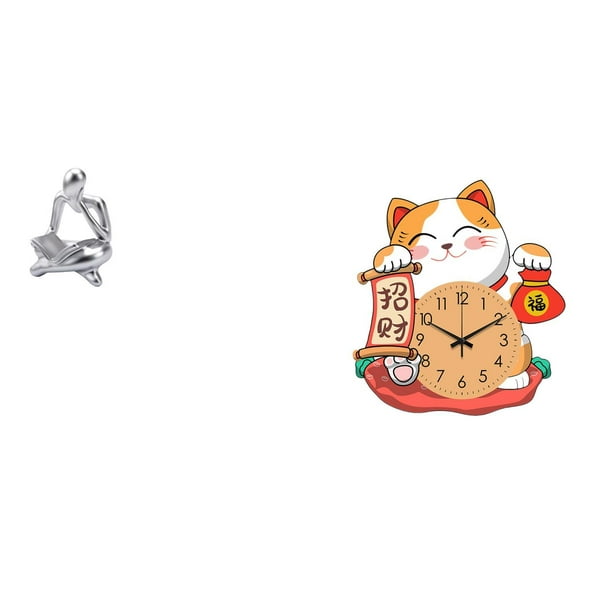 Reloj De Pared Con Estatua Abstracta De Gato Pensador, Decoración Para Mesa, Sala De Estar, Estantería De Oficina, Dormitorio Infantil, Cocina, Decoración Del Hogar.