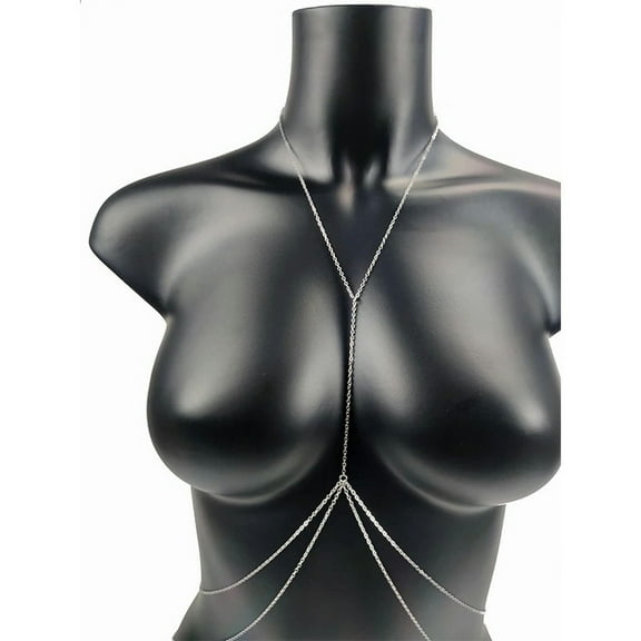 K-KED Women's Sexy Simple Cross Body Chain Chest Chain Nightclub Party Jewelry-Silver