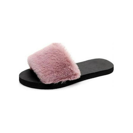 

Women Fluffy Faux Fur Plush Slippers Shoes Ladies Winter Fur Slides Sandals