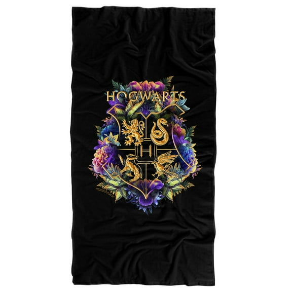 Harry Potter Hogwarts Multi-Colored Floral Crest Officially Licensed Beach Towel 30' X 60'