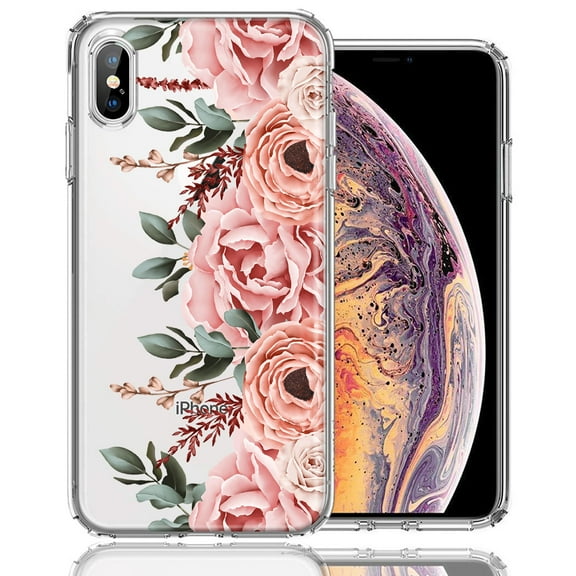 MUNDAZE Case For Apple iPhone Xs/X Blush Pink Peach Spring Flowers Peony Rose Phone Cover