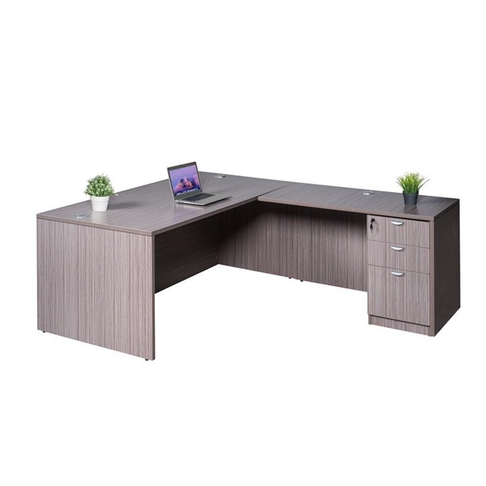 Boss Office Products 66 Inch Executive L-Shape Corner Desk with Box/Box/File Storage Pedestal, Driftwood