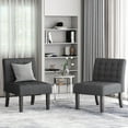 thumbnail image 2 of Noble House Loverin Fabric Tufted Slipper Chairs, Set of 2, Charcoal and Matte Black, 2 of 9