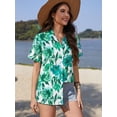 thumbnail image 5 of Fancyglim Women's Button Down Shirt Summer Short Sleeve Hawaiian Blouse Tops Tropical Floral Printed Lapel Neck Cardigan Shirt Green XL, 5 of 6