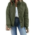 thumbnail image 1 of Womens Lightweight Quilted Jacket Button Long Sleeve Stand Collar Warm Winter Coat, 1 of 6