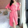 thumbnail image 2 of Robe Sets for Women Satin Robe with Nightgown 2 Piece Sleepwear Cami Nightwear Bridesmaid Robes Pajama Skirt Dress for Women One Size, 2 of 3