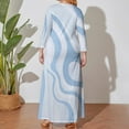 thumbnail image 4 of Large Size Abstract Light Blue Wavy Pattern Long Sleeved Dress Women Dress for Parties Elegant Chic Evening Dresses, 4 of 7