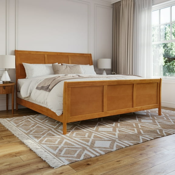 Portland King Wood Foundation Bed wIth Matching Footboard in Light Toffee
