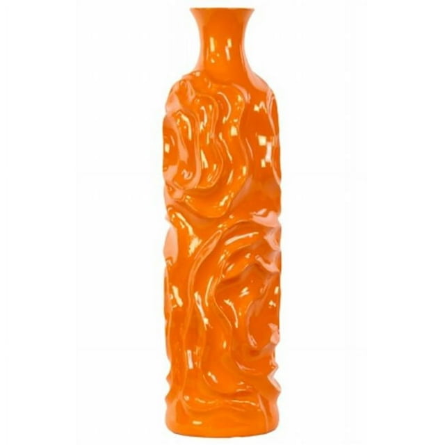 Urban Trends Collection 24450 Ceramic Round Cylindrical Vase With Neck & Wrinkled Sides- Large - Orange