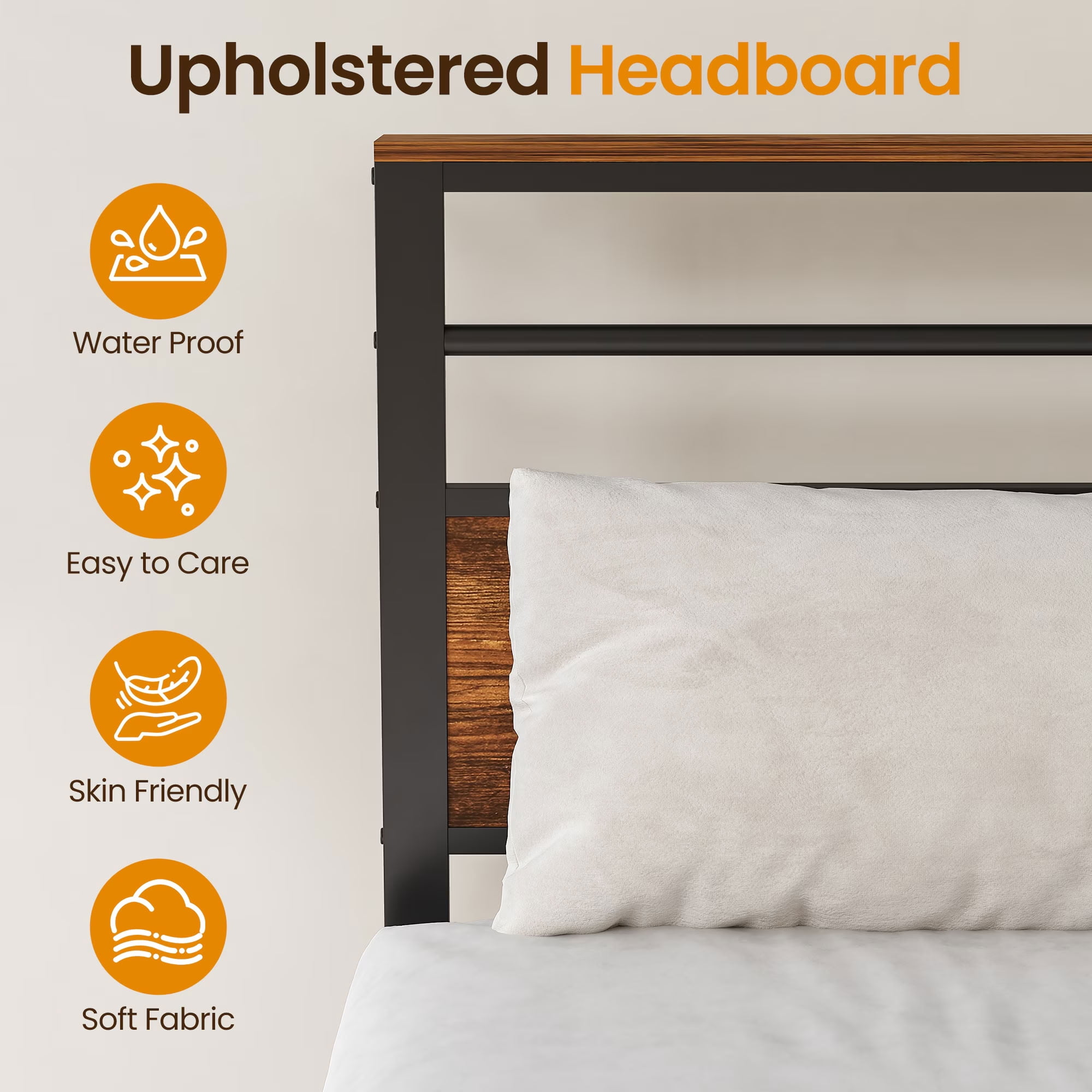 MAYEERTY Twin Bed Frame with Charging Station and Storage Headboard, Heavy Duty Metal Platform Bed for Bedroom, Dorm, No Box Spring Needed