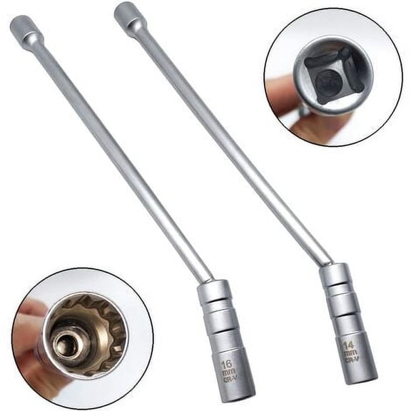 Pack Spark Plug Wrench 14mm, 16mm, 12 Point Extended Magnetic Spark Plug Socket | 3/8" Flexible Universal Socket Wrench Removal Tool