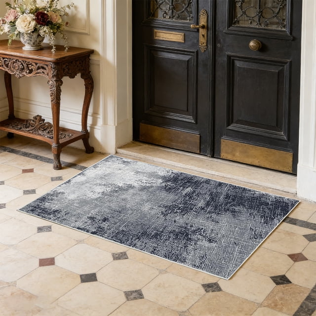 Weloille Tie-Dye Area Rug 1Pc, Crystal Fluffy Washable Water Absorbent Floor Mat, Non-Slip Grid Silicone Bottom Stain Resistant Carpet, Welcome Doormat for Entryway Patio Porch