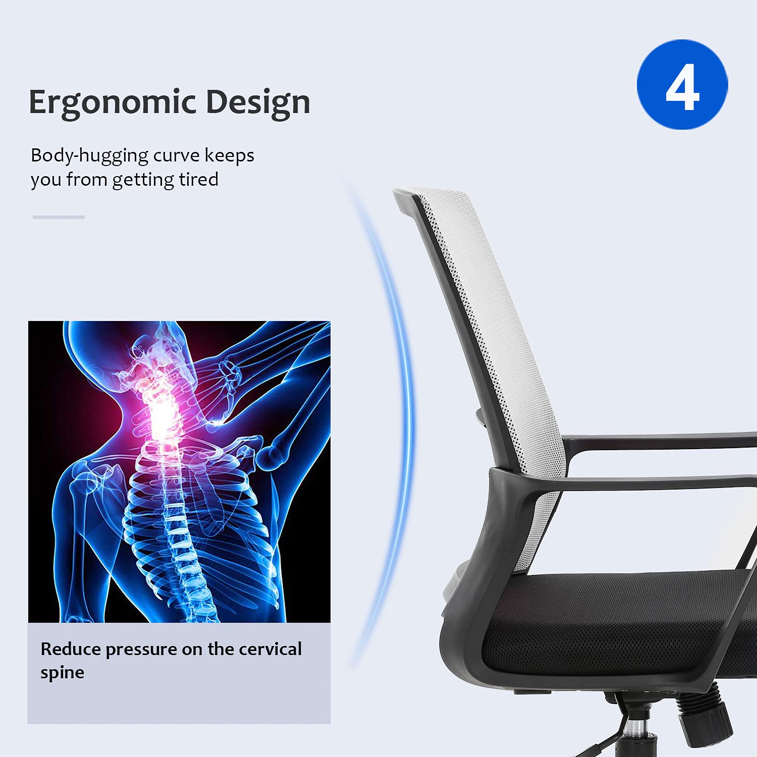 FDW Ergonomic Mesh Office Chair - Adjustable Mid-Back Computer Desk Chair with Lumbar Support, Grey