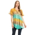 thumbnail image 5 of Sakkas Monet Long Tall Tie Dye Ombre Embroidered Cap Sleeve Blouse Shirt Top - Mint - One Size, 5 of 5