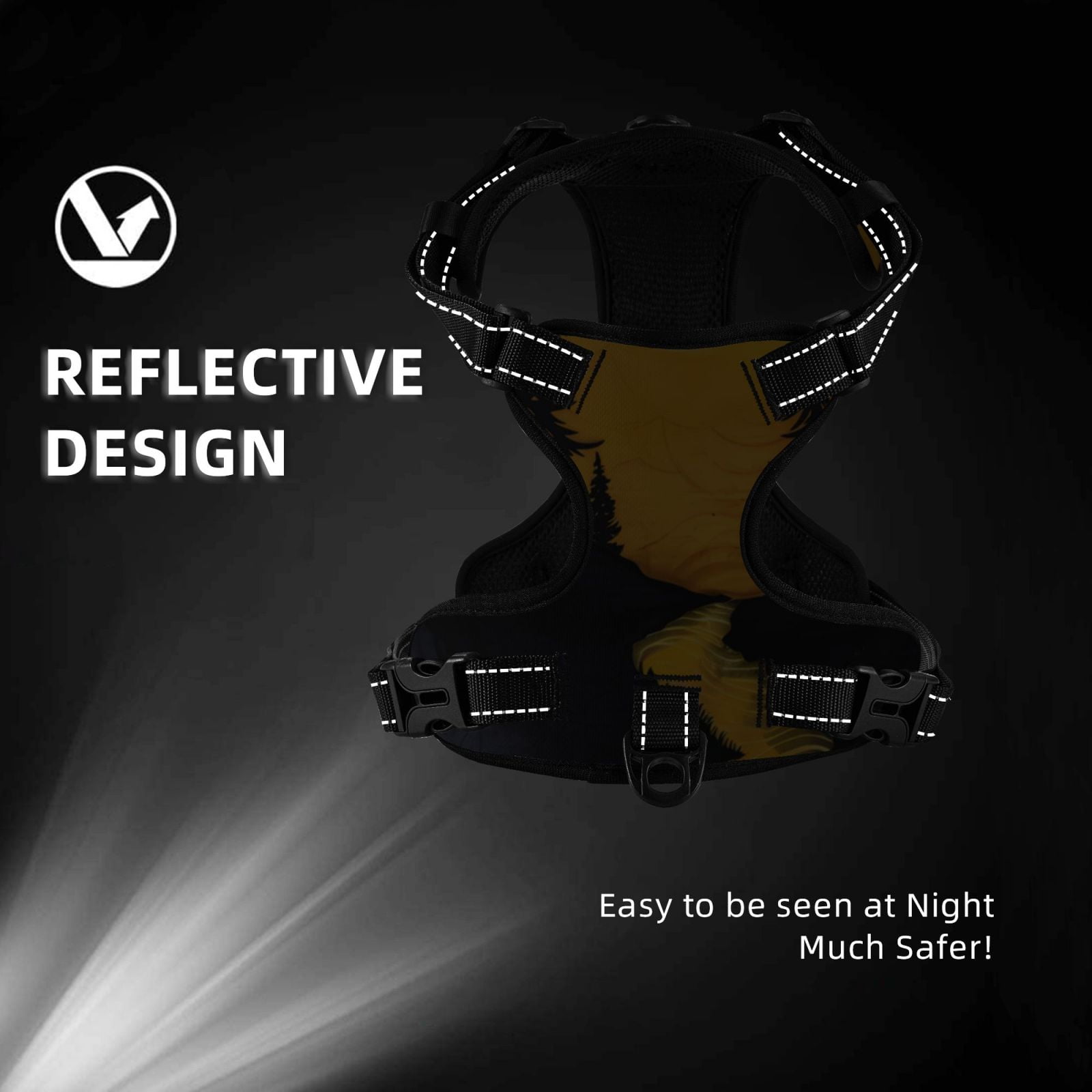 Vsdgher Sunset River Pine Trees Dog Harness, No-Pull Pet Harness, Dog Vest, Pet Vest for Small to Large Dogs-Medium