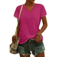 thumbnail image 5 of Icvfdpl Womens Summer Casual T Shirts Tops Cap Sleeve Top V Neck Solid Color Tshirt Loose Fit Blouse Cool Female Beach Wear, 5 of 7