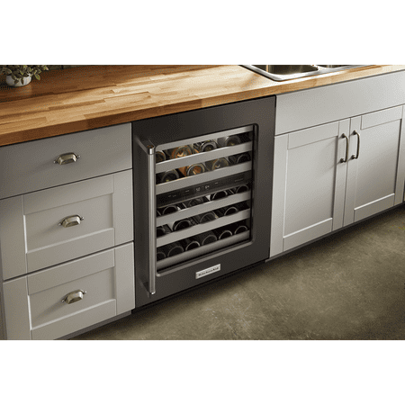 KitchenAid - 46-Bottle Dual Zone Wine Cellar with Glass Door and Metal-Front Racks - Black Stainless Steel