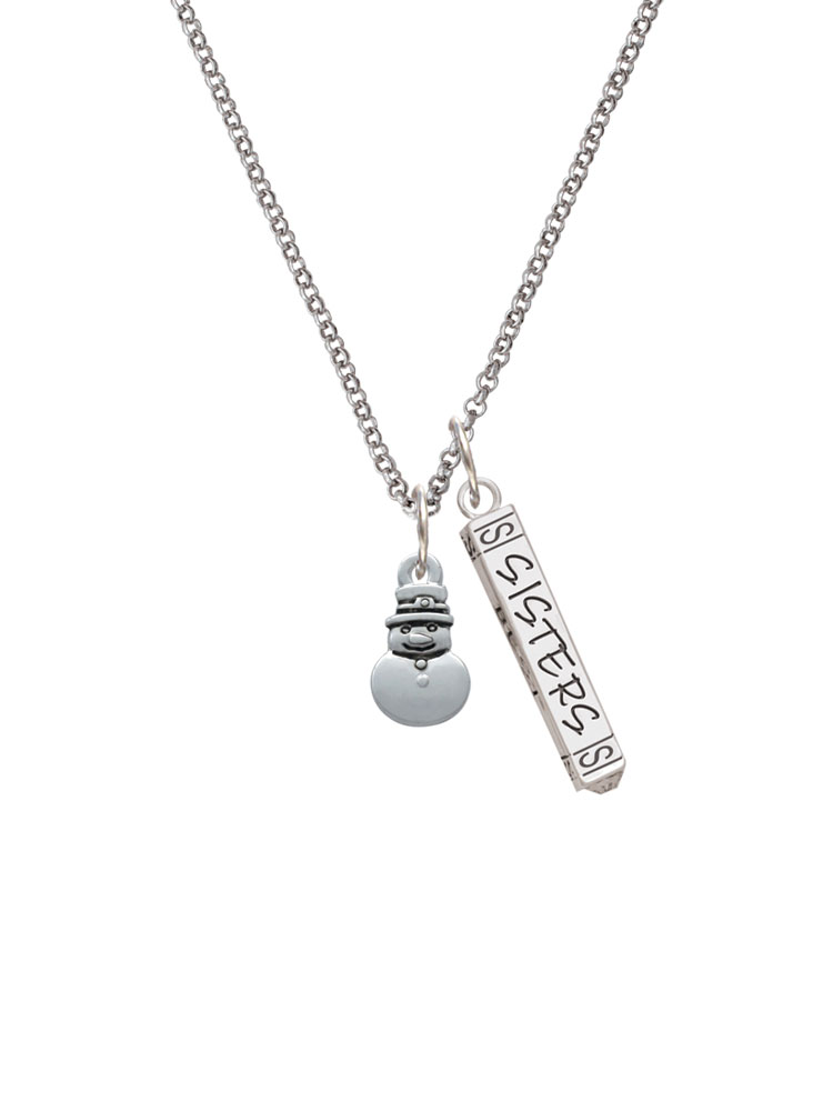 Delight Jewelry Silvertone Mini 2-D Snowman Silvertone Sisters Best Friends Forever Bar Charm Necklace, 23"