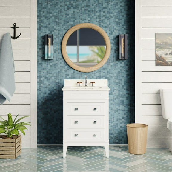 Eleanor 24" Bathroom Vanity with White Cabinet and Engineered Marble Top