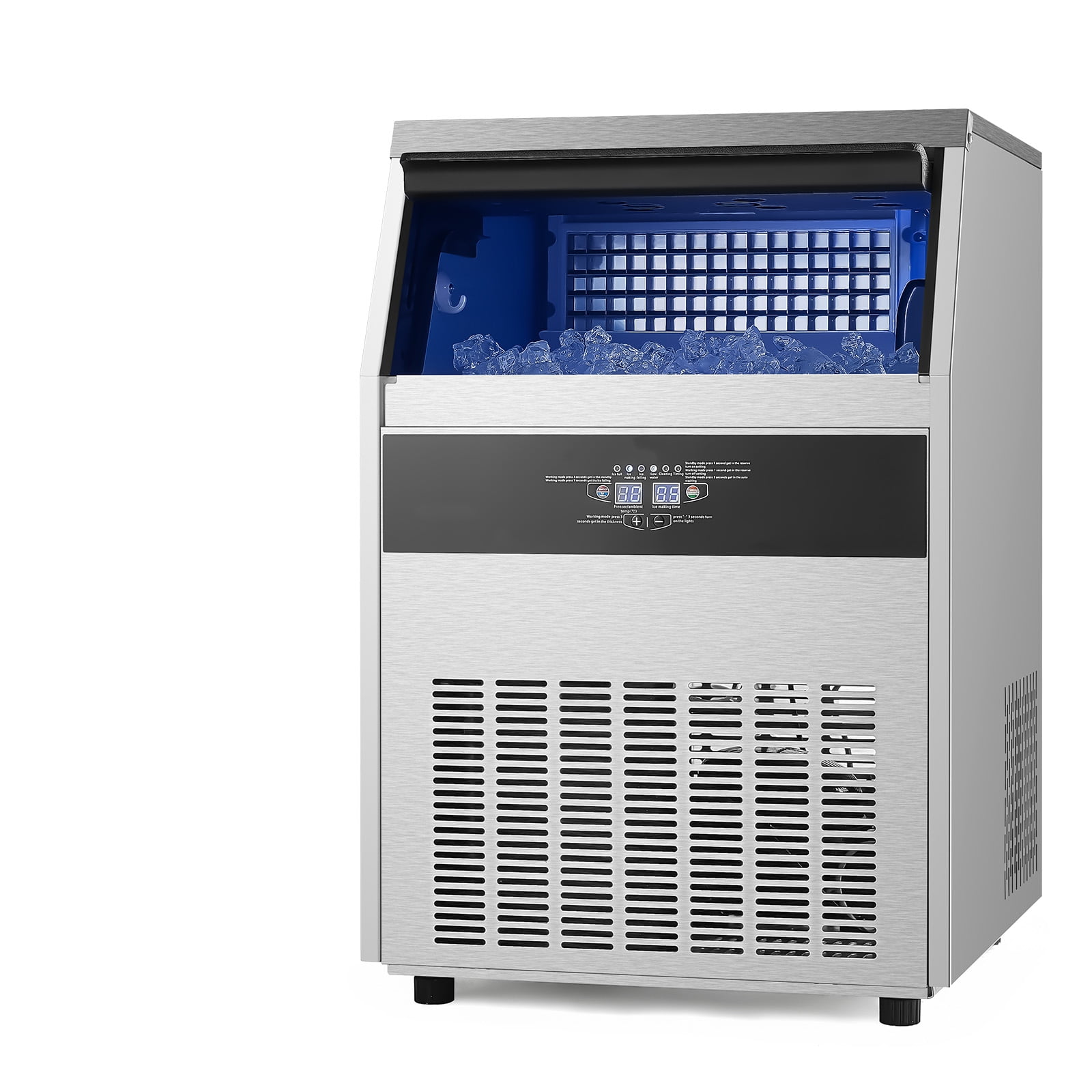 KFFKFF Commercial Ice Maker Machine, 160lbs/24H with 66lbs Storage, Produces 80 Ice Cubes in 15 Minutes, LED Display, Freestanding and Self-Cleaning for Bar, Office, Restaurant