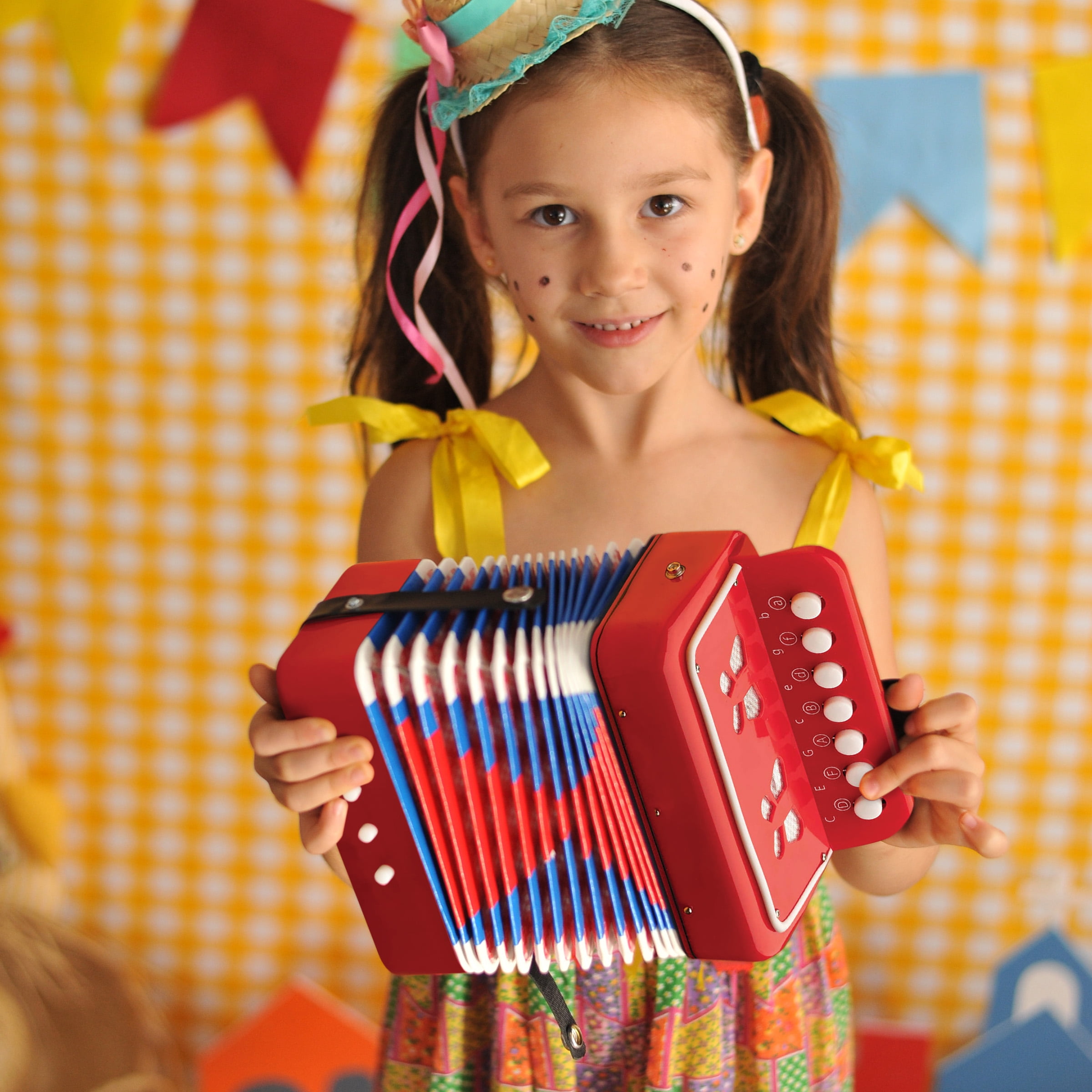 Hey! Play! Kids Accordion for Beginners - Accordion Toy with 10 Key Buttons, Musical Instrument for Kids (Red)