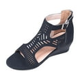 thumbnail image 2 of Viluyesy Women's Wedge Sandals, Open Toe Hollow Up Zipper Back Summer Fashion Roman Gladiator Shoes Black, 2 of 6