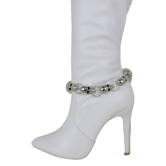 Women Silver Metal Boot Chain Bracelet Silver Metal Chain Skulls Shoe Charm Rocker