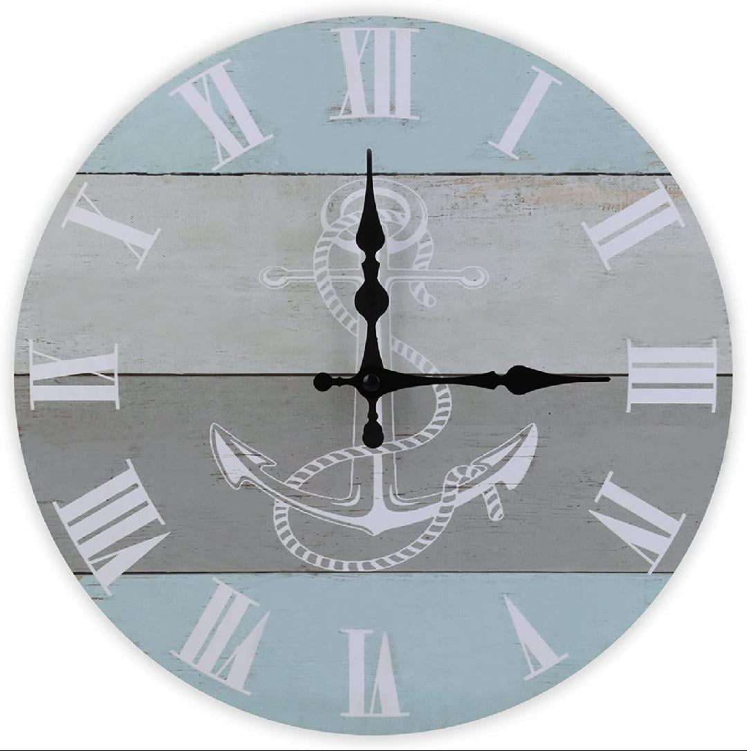 12 Inch White Anchor Rustic Marine Nautical Coastal Blue Wood Wall