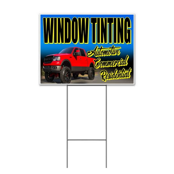 Window Tinting Auto Commercial Residential (18" x 24") Yard Sign, Includes Metal Step Stake