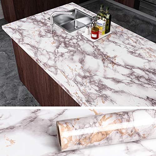 VEELIKE Grey Marble Contact Paper Counter Top Covers Peel and Stick