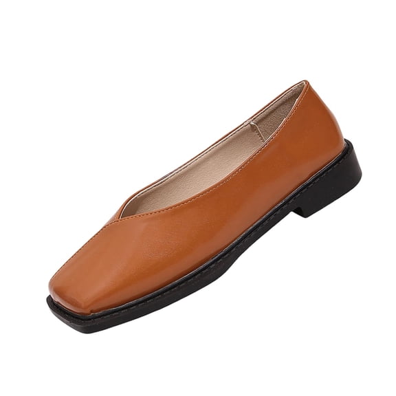 Xfvqtps Womens Square Toe Mary Jane Flat Shoes Soft Leather Casual Comfortable Versatile Everyday Shoes Brown