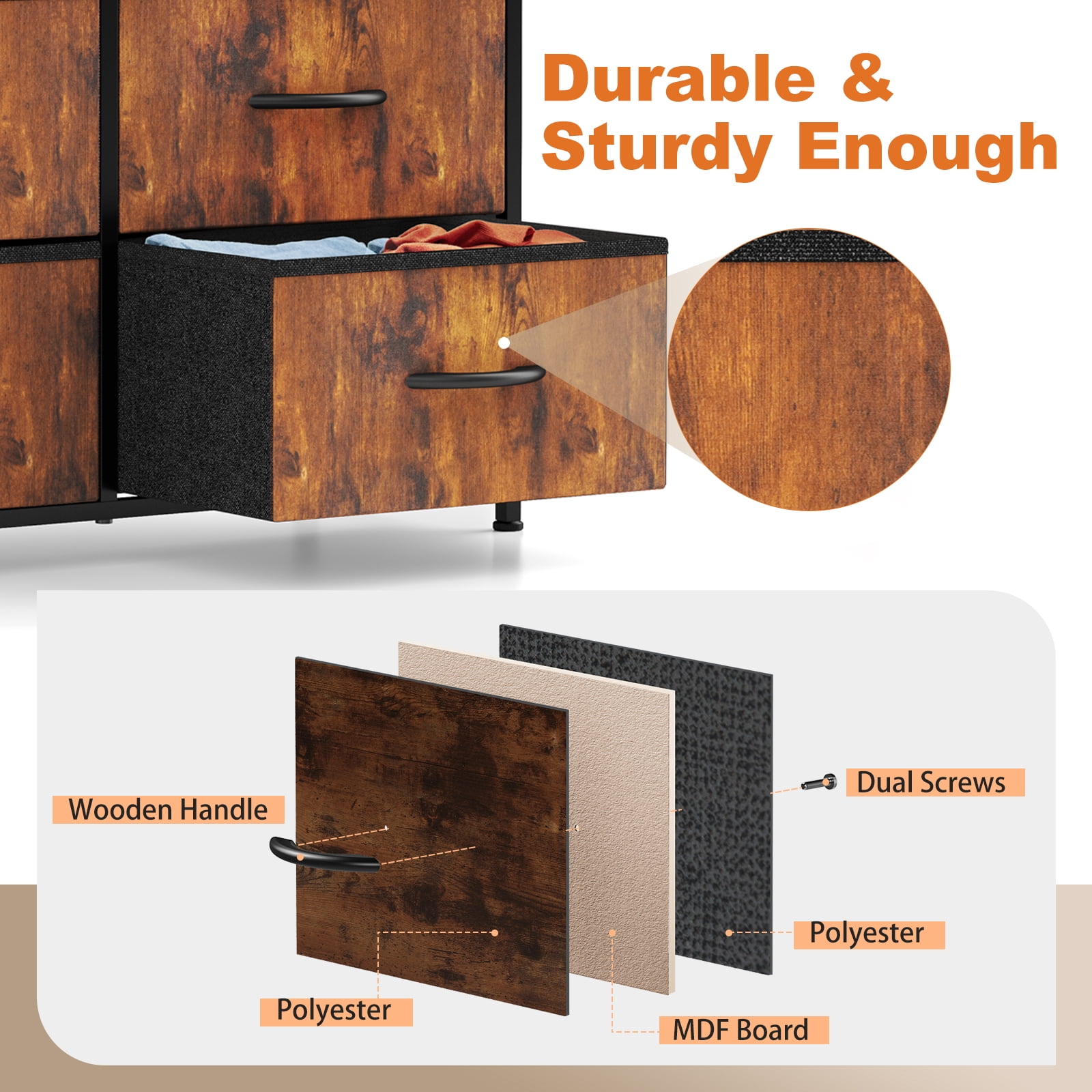 CONCETTA 10-Drawer Fabric Dresser Storage Chest for Bedroom, Closet, Entryway, Storage Furniture for Adults, Rust